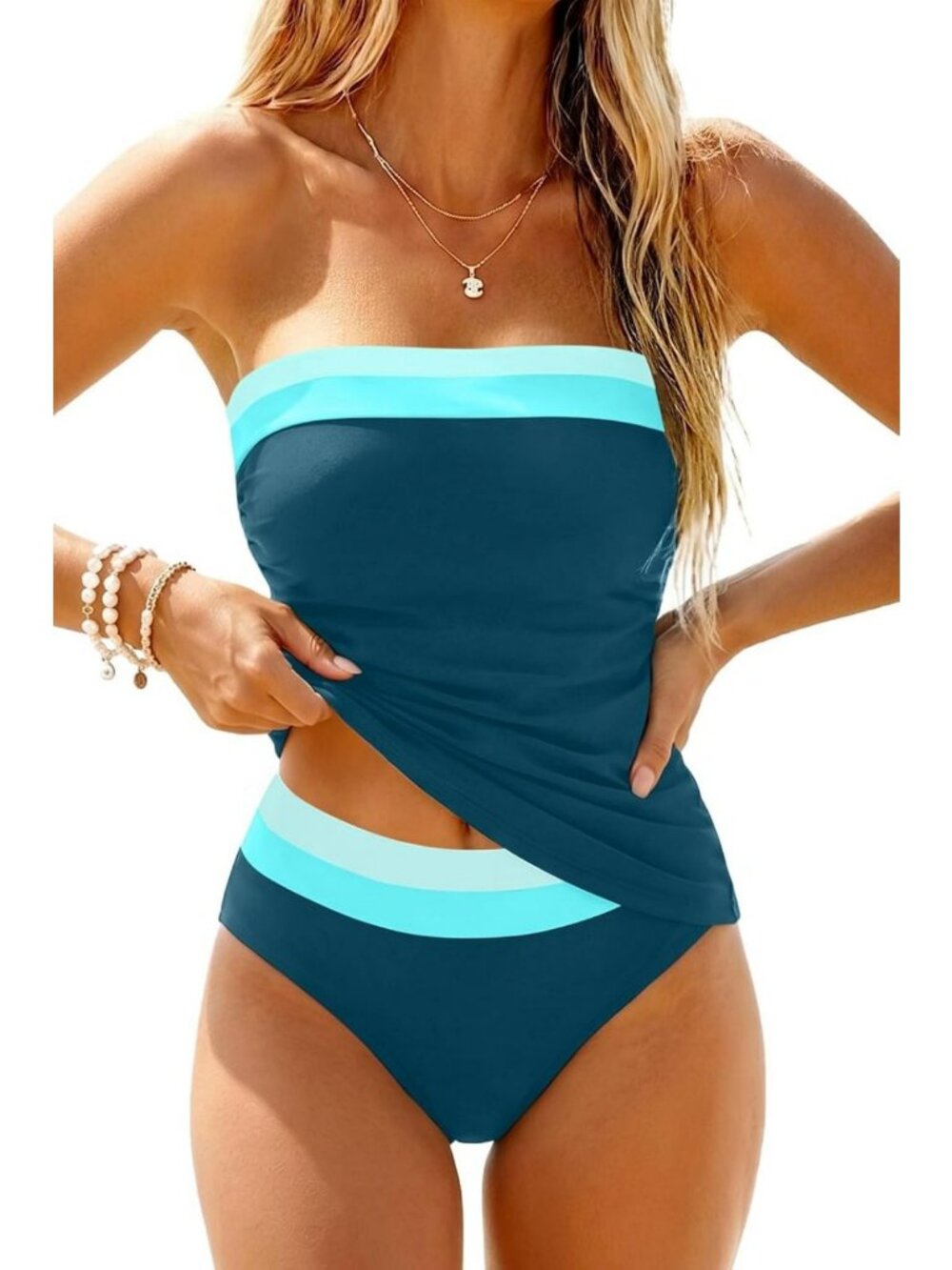Strapless Tummy Control 2-Piece Bandeau Tankini Swimsuit for Women
